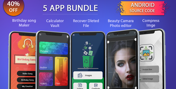Download Free 5 app android source code bundle, pack, combo