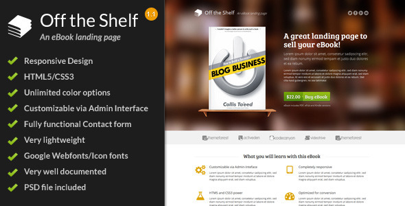 Download Free Off the Shelf – Responsive E-Book Landing Page