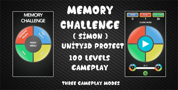 Download Free Memory Challenge Simon Unity3D Source Code + Android
