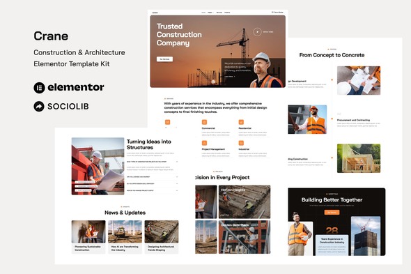 Download Free Crane – Construction & Architecture Elementor Template Kit
