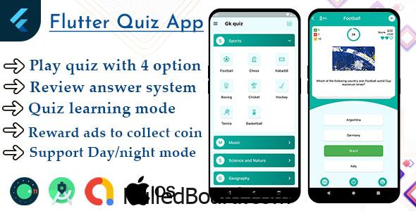 Download Free Flutter Quiz app offline with admob ready to