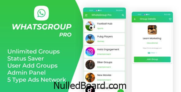 Download Free WhatsGroup Pro with admin Panel and Admob and