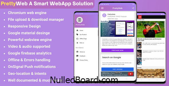 Download Free PrettyWeb – Multi-Purpose Android WebView App, AdMob Ads,