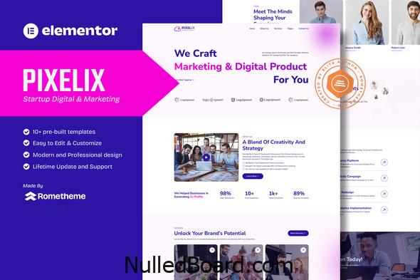 Download Free Pixelix – Startup Digital Agency Elementor Template Kit